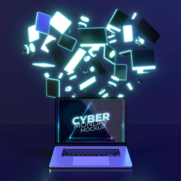 Cyber Monday Assortment With Laptop Mock-Up Psd