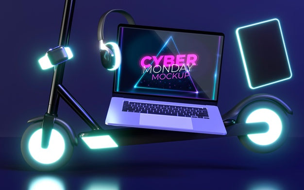 Cyber Monday Composition With Laptop Mock-Up Psd