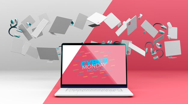 Cyber Monday Laptop Sale Mock-Up With Arrangement Of Devices Psd