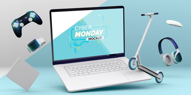 Cyber Monday Laptop Sale Mock-Up With Arrangement Of Different Devices Psd