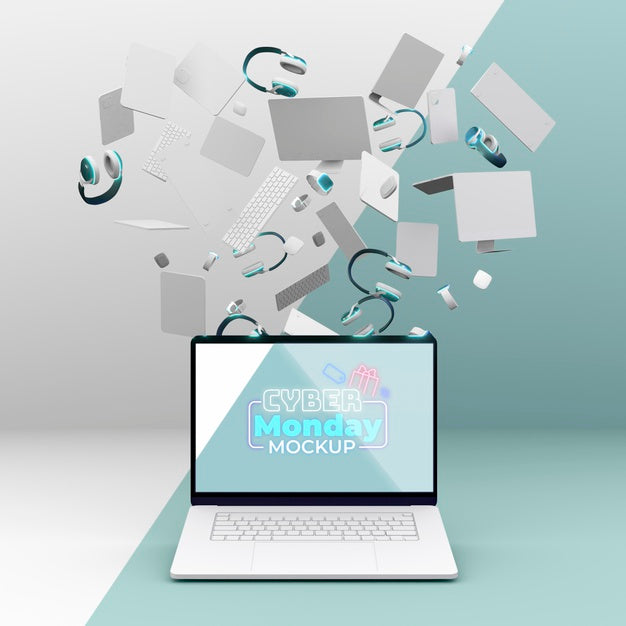 Cyber Monday Laptop Sale Mock-Up With Assortment Of Devices Psd