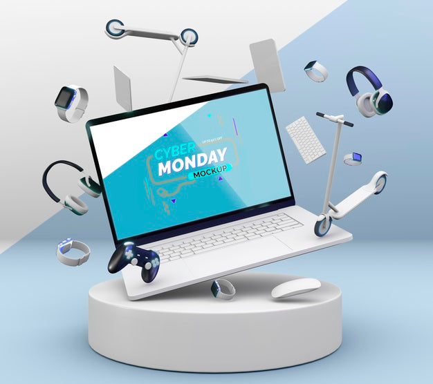 Cyber Monday Laptop Sale Mock-Up With Assortment Of Different Devices Psd