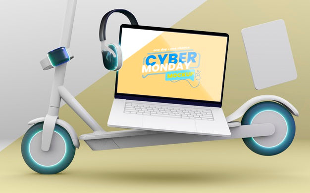 Cyber Monday Laptop Sale Mock-Up With Composition Of Devices Psd