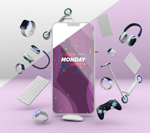 Cyber Monday Sale Arrangement With Mobile Phone Mock-Up Psd