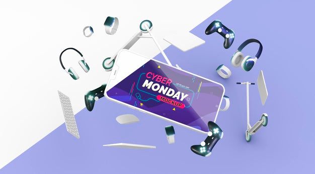 Cyber Monday Sale Arrangement With Phone Mock-Up Psd