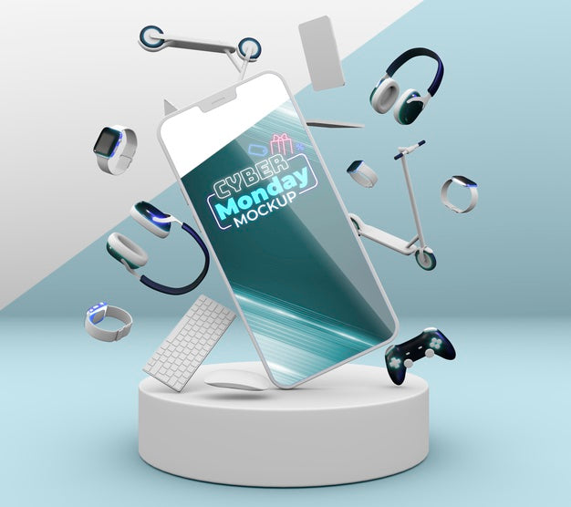 Cyber Monday Sale Assortment With Phone Mock-Up Psd