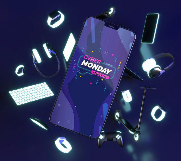 Cyber Monday Sale Composition With Mobile Phone Mock-Up Psd