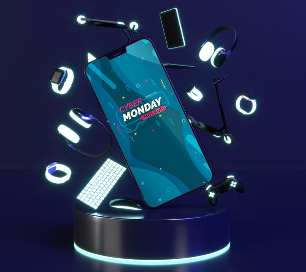 Cyber Monday Sale Composition With Phone Mock-Up Psd