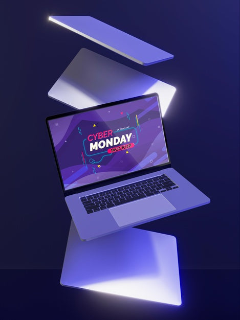 Cyber Monday Sale Mock-Up With Futuristic Assortment Psd