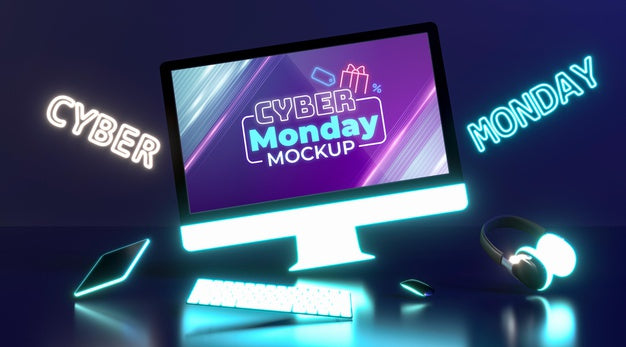 Cyber Monday Sale Mock-Up With Futuristic Composition Psd