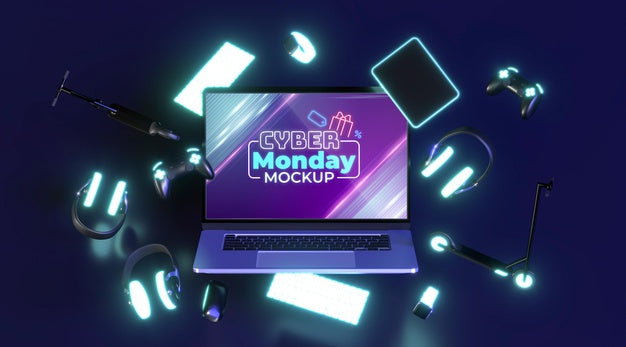 Cyber Monday Sale Mock-Up With Laptop Psd