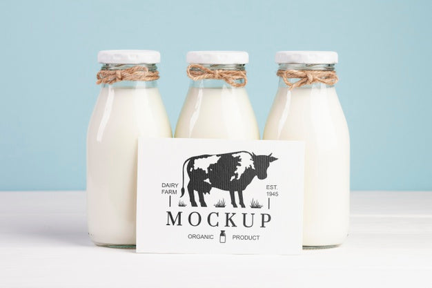 Dairy Mock-Up With Milk Bottles And Placeholder Psd