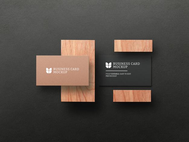 Dark Business Card With Kraft Paper Mockup Psd
