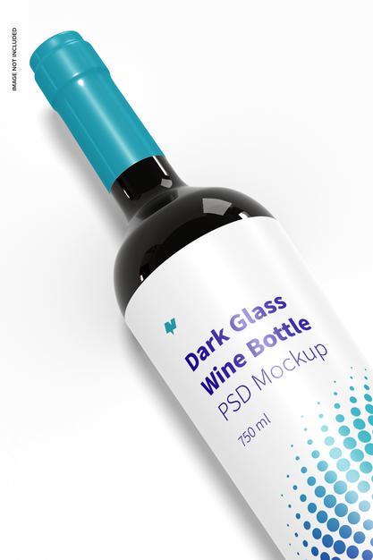 Dark Glass Wine Bottle Mockup, Close-Up Psd