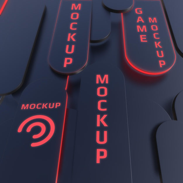 Dark Shapes With Neon Light Mockup Psd