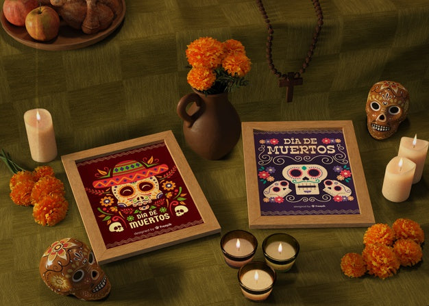 Day Of Dead Traditional Mexican Mock-Ups On Green Background Psd