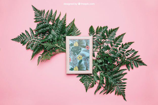 Decorative Botanical Mockup With Frame And Big Leaves Psd