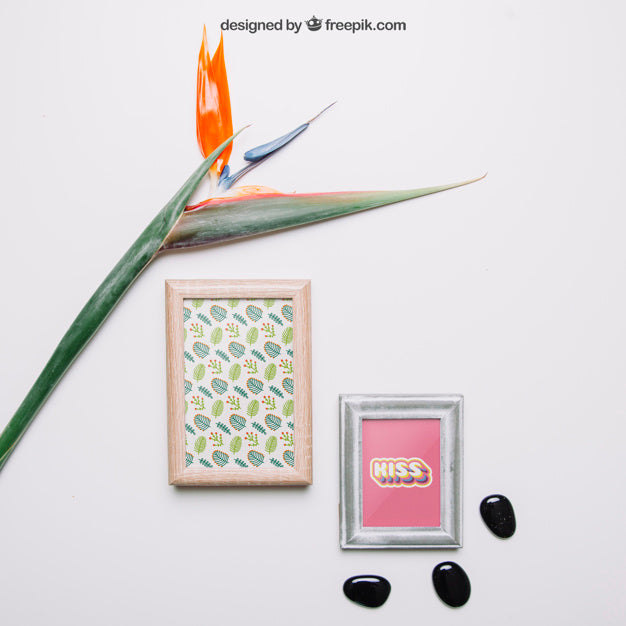 Decorative Botanical Mockup With Two Frames Psd