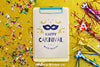 Decorative Carnival Mockup With Clipboard And Confetti Psd