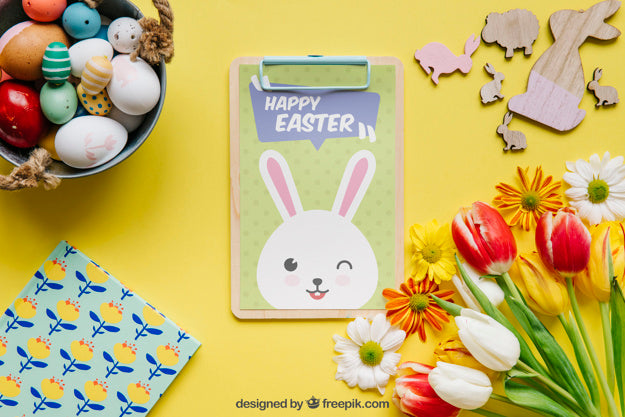 Decorative Easter Mockup With Clipboard Psd