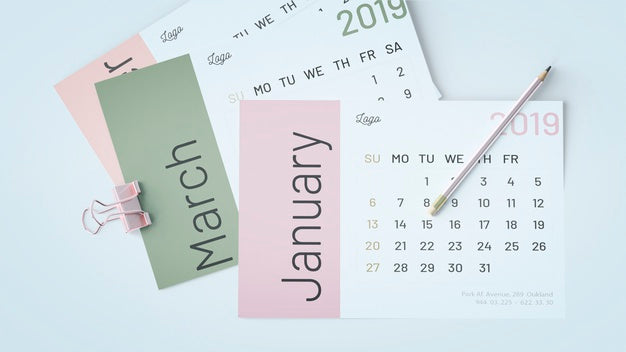 Decorative Flat Lay Calendar Mockup Psd