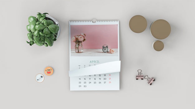 Decorative Flat Lay Calendar Mockup Psd
