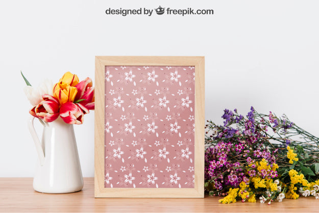 Decorative Floral Mockup Of Frame Psd