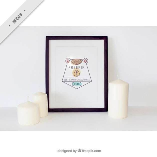 Decorative Frame Mockup With White Candles Psd