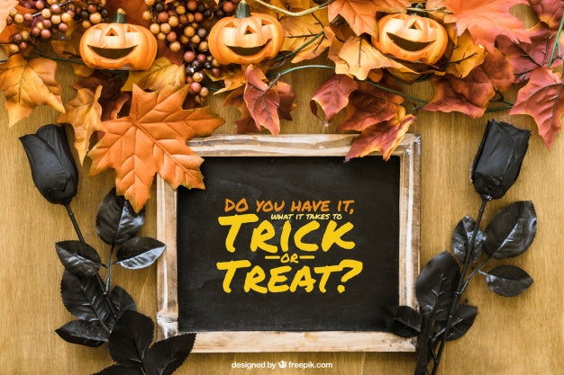 Decorative Halloween Slate Mockup With Black Roses Psd