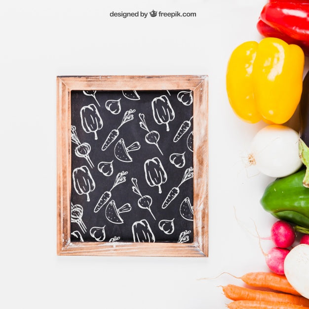 Decorative Healthy Food Mockup With Slate Psd