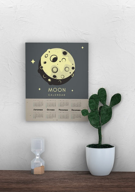 Decorative Mock Up Wall Calendar With Moon Theme Psd