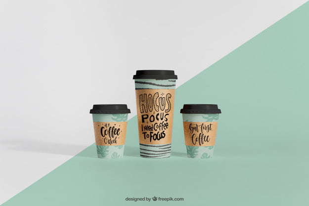 Decorative Mockup Of Three Coffee Cups Psd