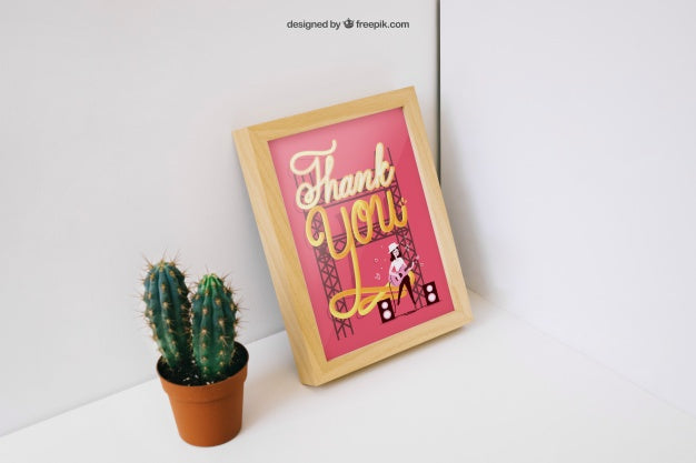 Decorative Photo Frame Mockup With Cactus Psd