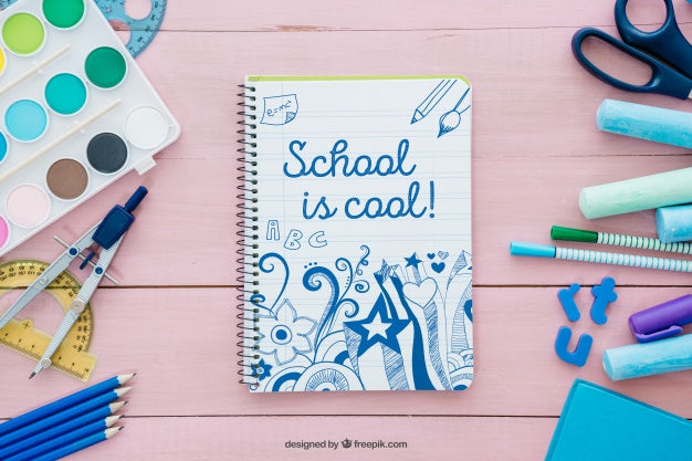 Decorative Pink Back To School Composition With Notebook Psd