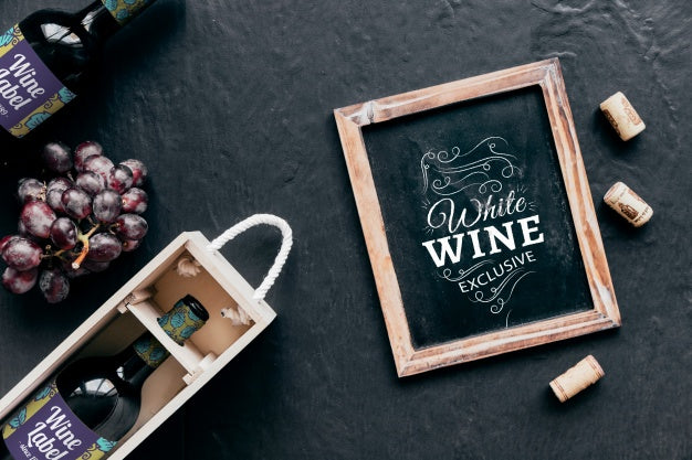 Decorative Top View Wine Mockup With Slate Psd