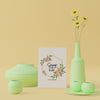 Decorative Vases In 3D Concept With Spring Card On Table Psd