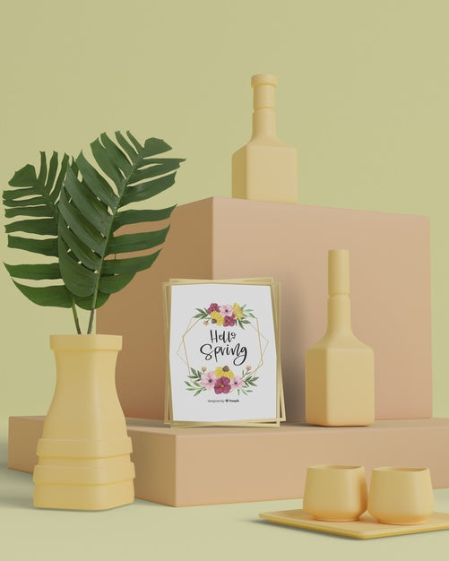 Decorative Vases On Table With Mock-Up Psd