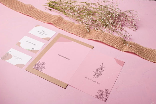 Delicate Mock-Up With Flower And Ribbon Psd