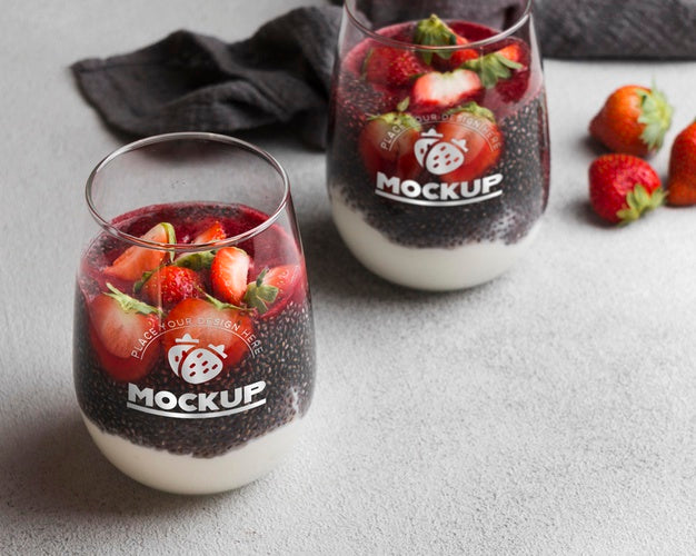 Delicious Breakfast With Strawberries  High Angle Psd