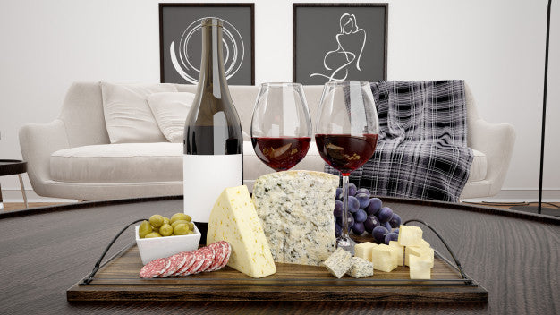 Delicious Cheese Assortment With Red Wine Mockup Psd