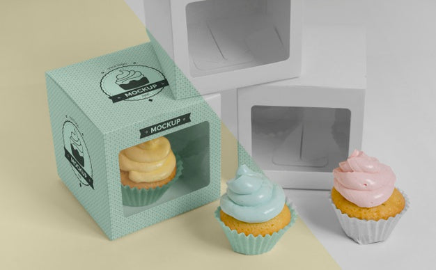 Premium PSD | Delicious cupcake packaging mockup