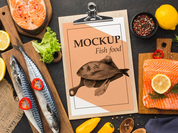 Delicious Fish Food Arrangement Flat Lay Psd