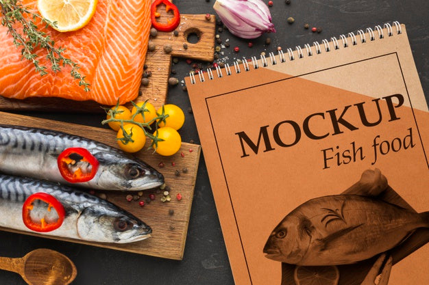 Delicious Fish Food Arrangement Top View Psd