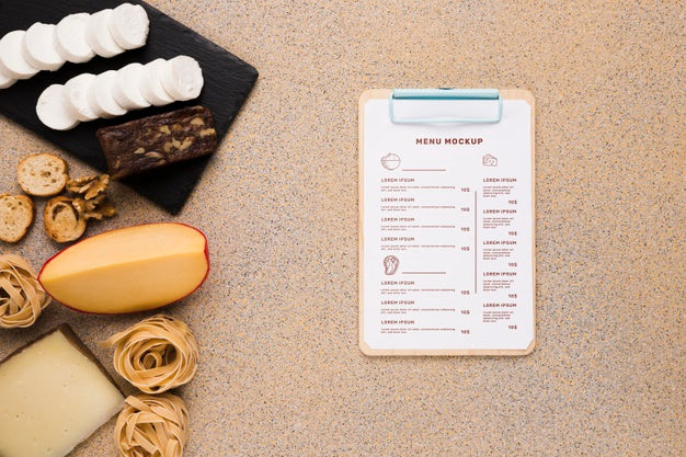 Delicious Food Arrangement With Clipboard Mock-Up Psd