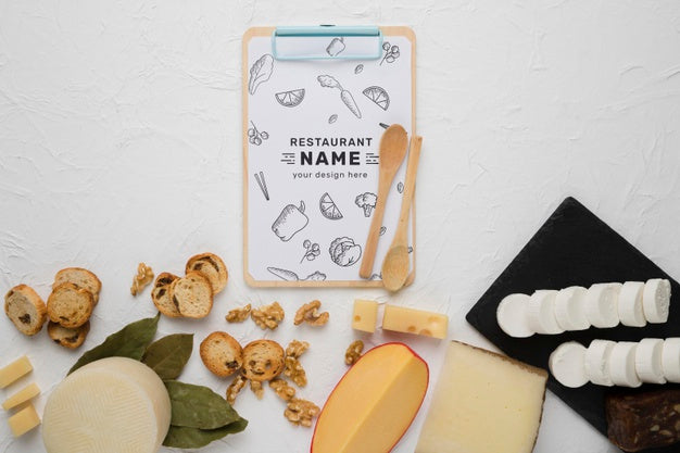 Delicious Food Composition With Clipboard Mock-Up Psd