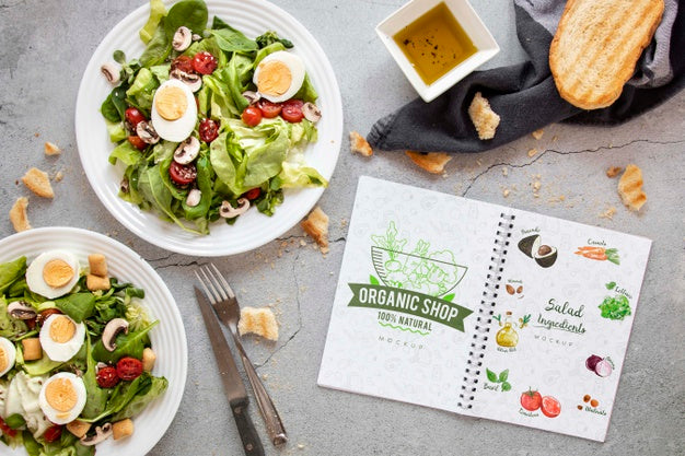 Delicious Food For Lunch With Notebook Psd