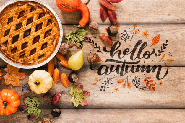 Delicious Fresh Pie With Hello Autumn Quote Psd