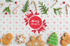 Delicious Gingerbread On Floral Background Top View Psd