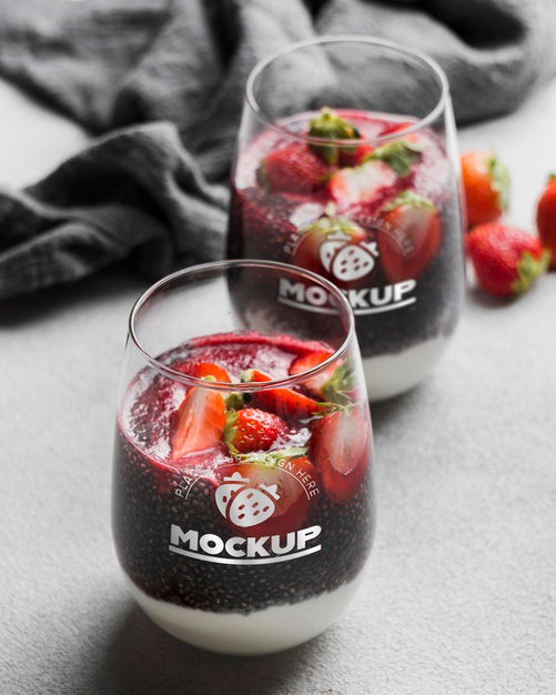 Delicious Glass Breakfast With Strawberries Psd