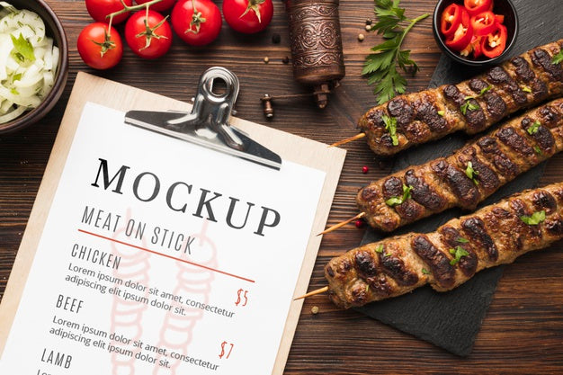 Delicious Meat Skewers Mock-Up And Menu Psd